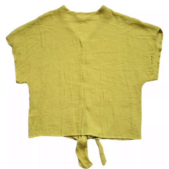 Timing Tie Front Crop Top Womens Large Yellow Rayon Blend Button Down Boho - Picture 7 of 9